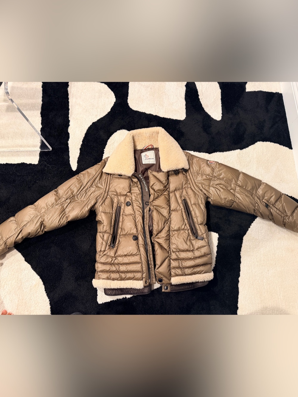 Moncler Tan Puffer Coat with Sherpa Collar